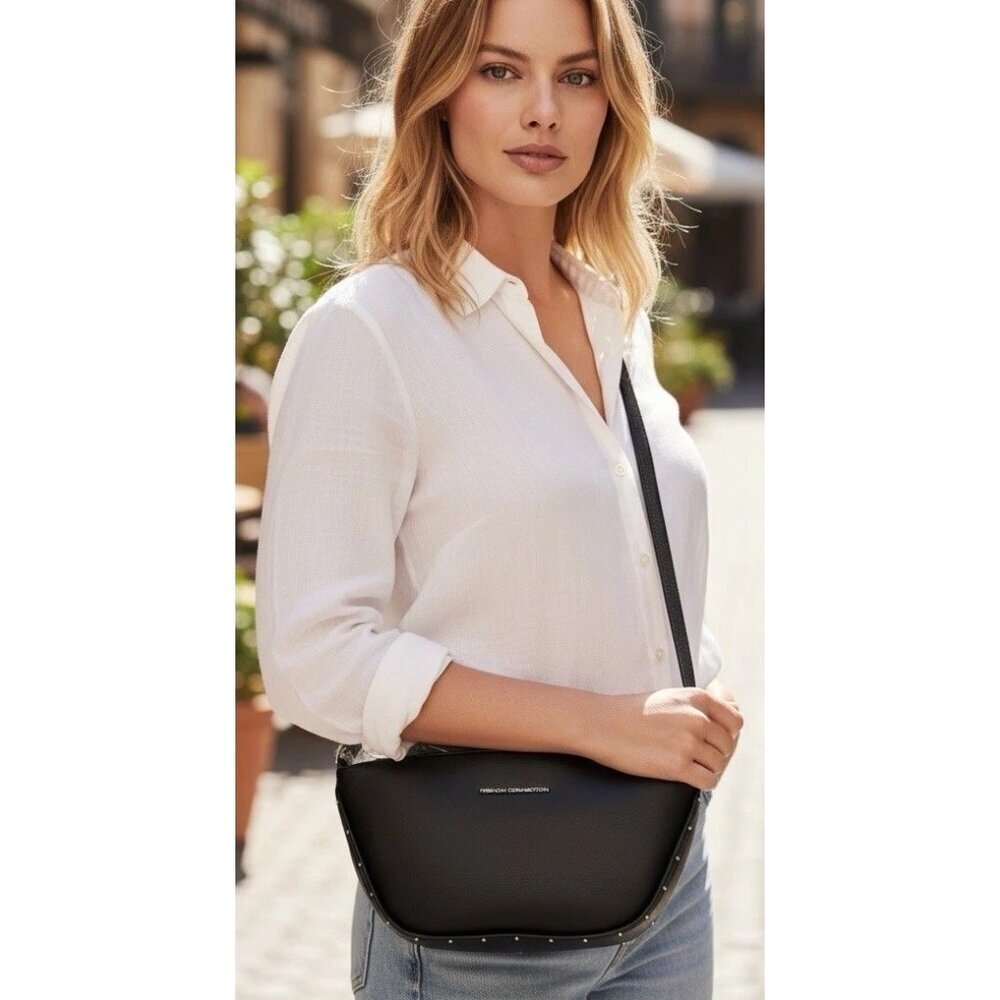 French Connection Studded Black Clara Crossbody Bag Y2K Minimalist 90s Shoulder